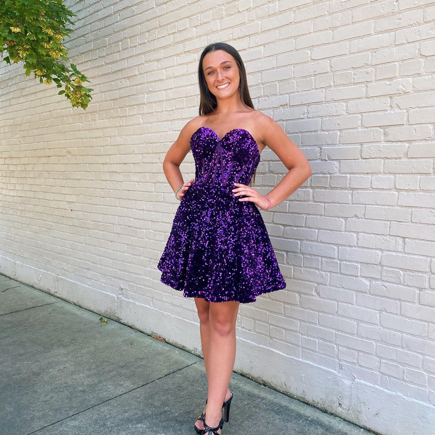 Sequin Velvet Hoco Dress NYE Sweetheart Built-in Bone Short Lady Formal Homecoming Party Gown Club Night Cocktail Prom Gala Purple