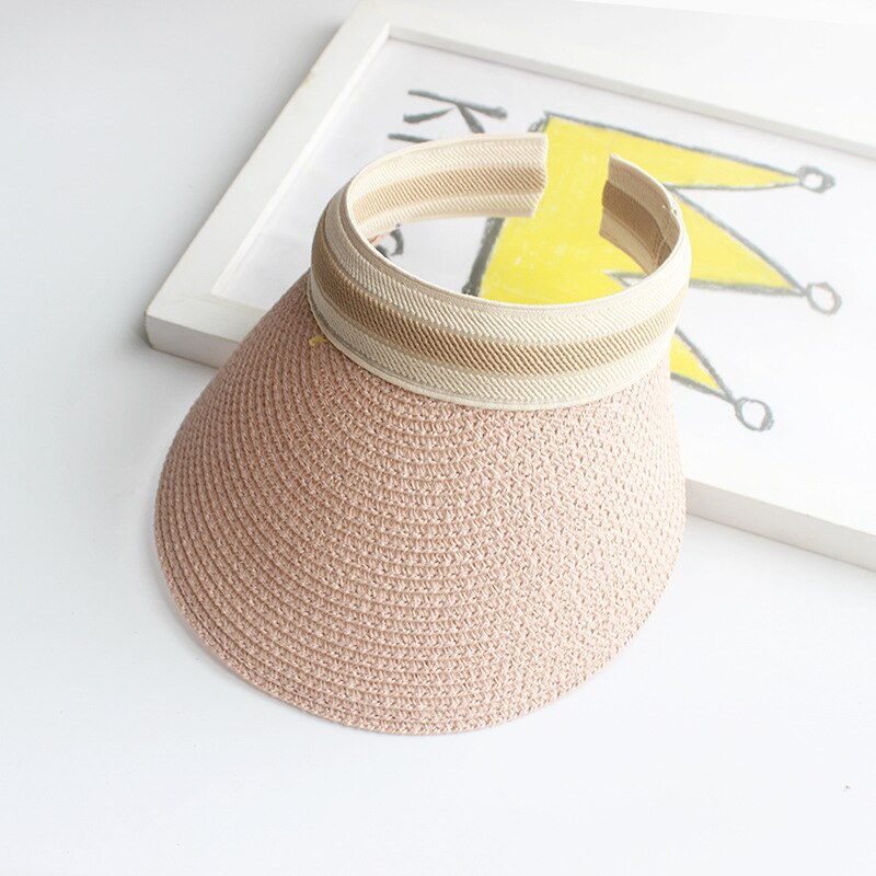 Summer Empty Top Sun Hat - Female Outdoor Visor Cap Casual Shade Hat Straw Wide Large Brim Beach Sunhat Lady 0672-Pink