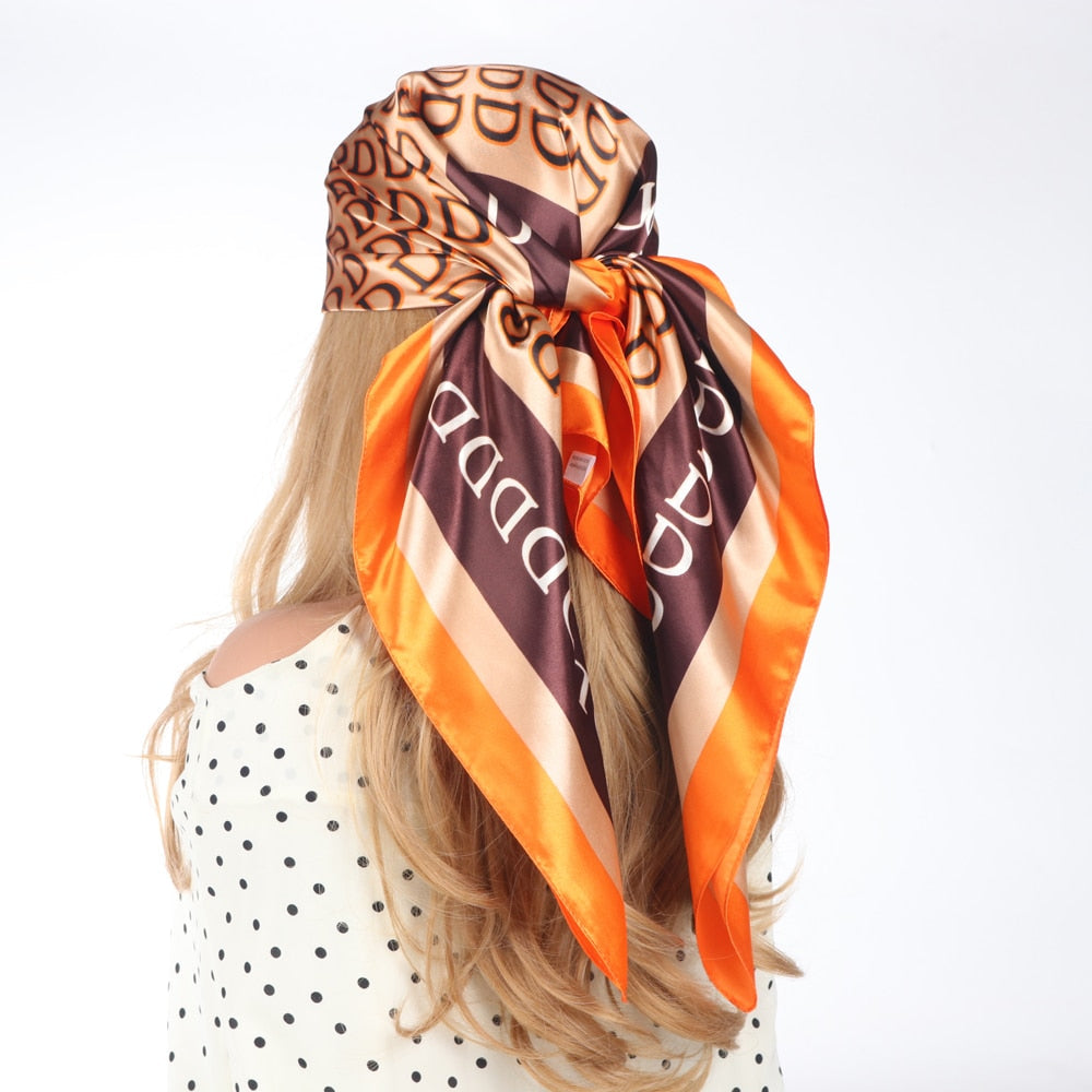 Silk Scarves Luxury Brand Spring Summer Women Head/Hair Scarf 90X90cm Fashion Hijab Bandana Cheveux Foulard Femme BK50-12 90X90CM