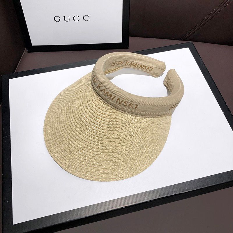 Empty Top Straw Hat Travel Sunshade Sun Hat Cap Trendy Superlite Beach Cap summer Wear Visor Cap For Womens Beige-1 57 cm