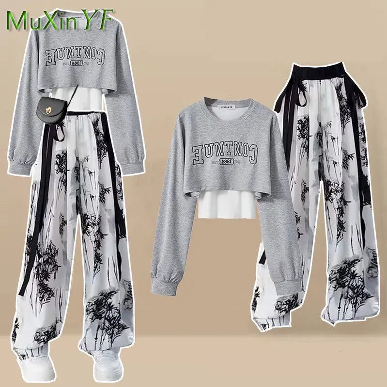 Women's Autumn Tracksuit Suit Korean Elegant Casual Short Long Sleeve Sweater+Vest+Spoort Pants 3 Piece New Matching Set