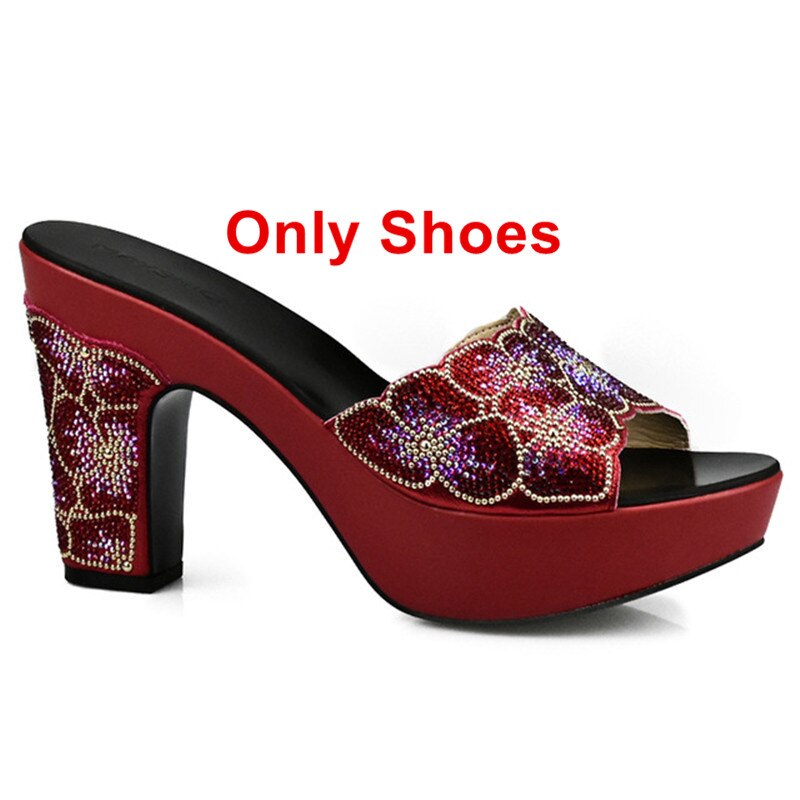 Latest Design Red Color Matching Women Shoes and Bag Set Decorated with Rhinestone African Shoe and Bag Set for Party In Women Red Only Shoes