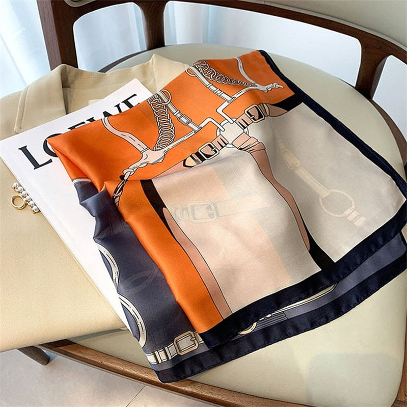 Luxury Silk Shawl Square Scarf for Women Satin Hijab Fashion Wraps Neckerchief Female Hair Bands Ribbon Headband Bandana W-156-2 70x70