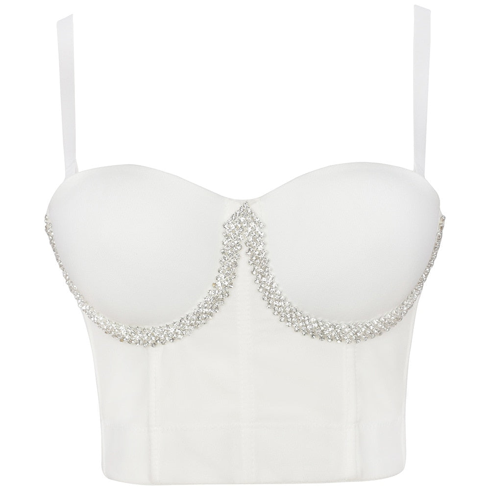 Women Tank Tops Luxury Sequined Rhinestone Pearl Wedding Push Up Bra Woman Clothes Camis Stage Ladies Crop Top Corset y2k Blusas