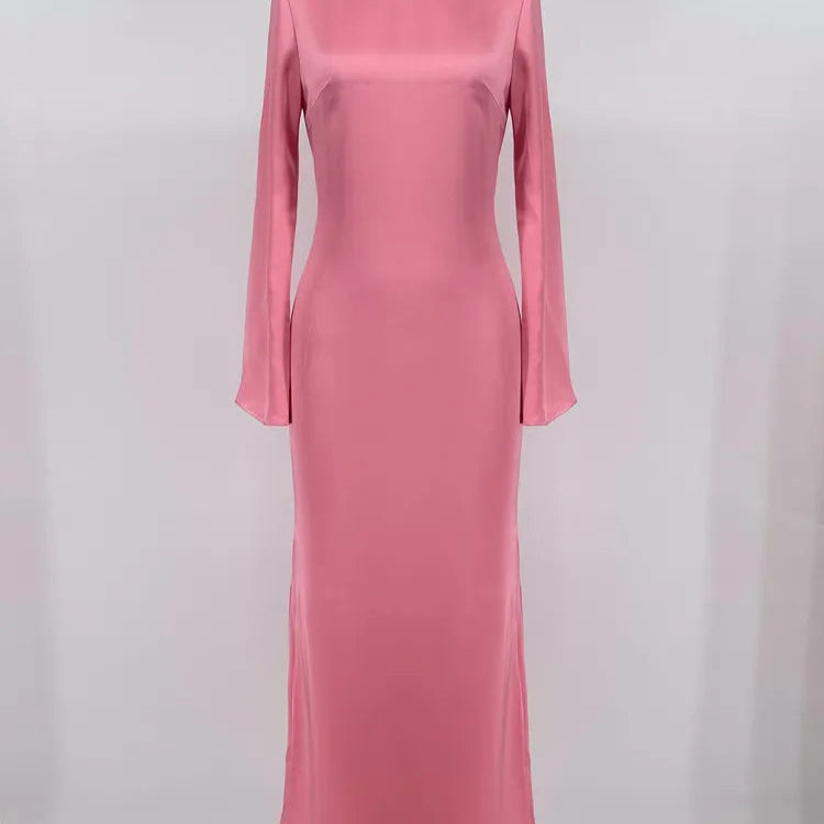 Satin Fashion Slim Maxi Dress For Women Long Sleeve High Waist Elegant Solid Party Dress Casual Luxury Ladies Autumn Dress
