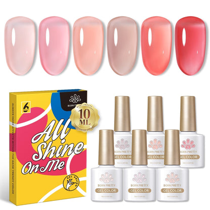 BORN PRETTY 10ml Nude Pink Gel 6PCS Nail Polish Set Milky Jelly Pink Transparent Serise Soak Off UV LED Nail Gel Varnish Kit