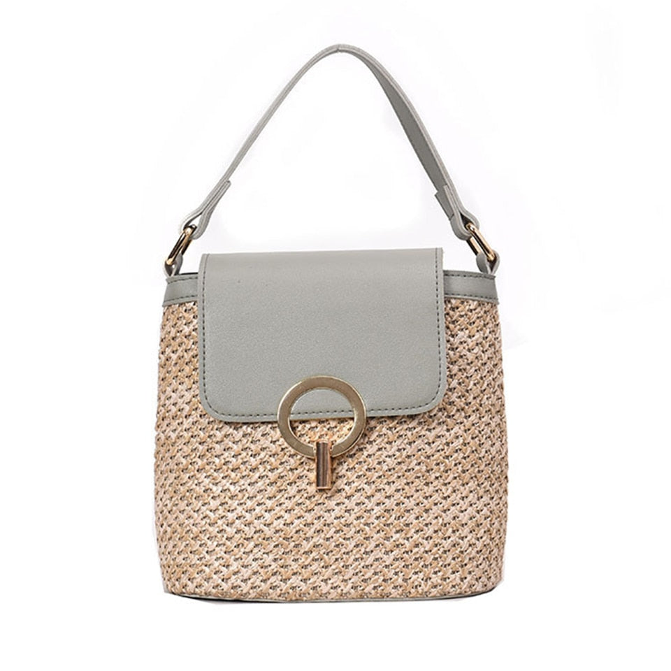 Summer Straw Handbag Wooden Handle Large Capacity Paper Rope Woven Straw Bag New Fashion Summer Vacation Travel Beach Bag green7