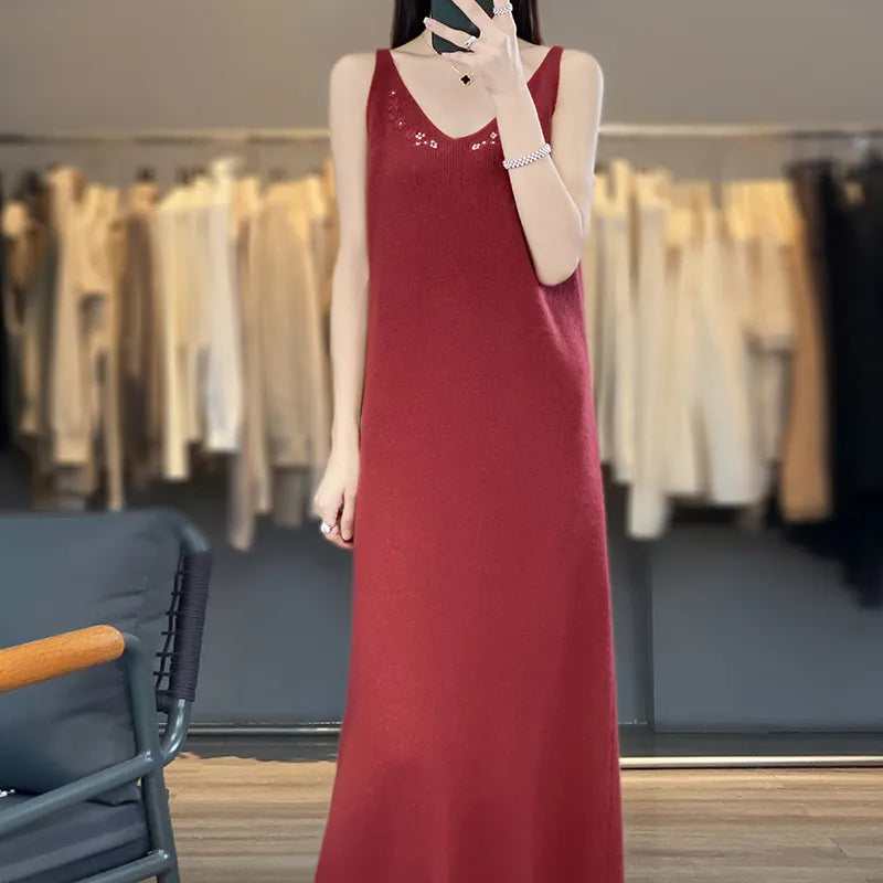 Autumn and Winter Pure Wool Fashion Versatile Cardigan Hanging Dress Set Large Women's Sweater