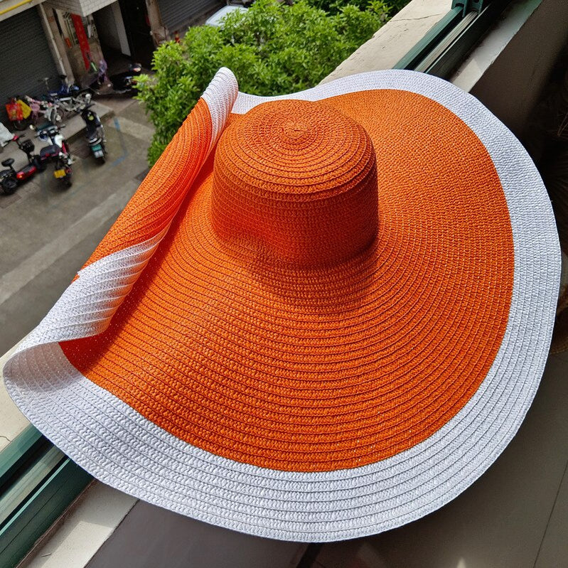 Rainbow striped big brim anti-ultraviolet sunshade sun hat beach sun hat with wire edge can be folded arbitrarily 5 M 56-58cm