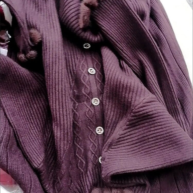 Casual Fake Two Pieces Pleated Knitted Dress Women Vintage Long Sleeve Bottoming Sweater Dresses Fall Elegant Slim Midi Vestidos