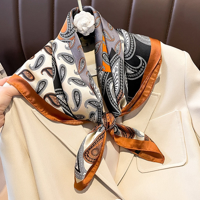 Luxury Silk Shawl Square Scarf for Women Satin Hijab Fashion Wraps Neckerchief Female Hair Bands Ribbon Headband Bandana W-173-1 70x70