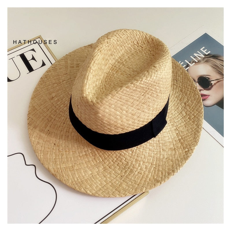Summer Natural Raffia Straw Hat Large Wide Brim Sun Hats for Women Panama Ladies UPF Travel Holiday Beige Beach Floppy Hat like picture 10