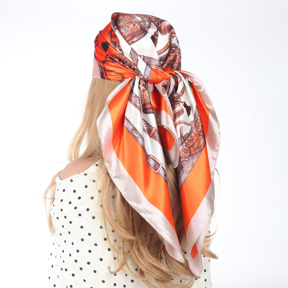 Silk Scarves Luxury Brand Spring Summer Women Head/Hair Scarf 90X90cm Fashion Hijab Bandana Cheveux Foulard Femme BK50-15 90X90CM