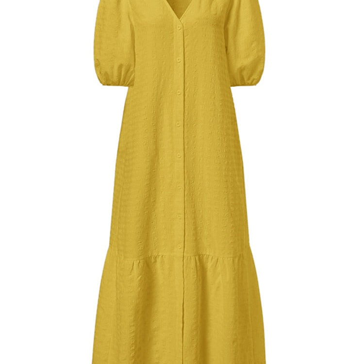 Plus Size 5XL VONDA Women Shirt Dress 2023 Summer Sexy V Neck Buttons Half Sleeve Long Maxi Vestidos Bohemian Elegant Party Robe