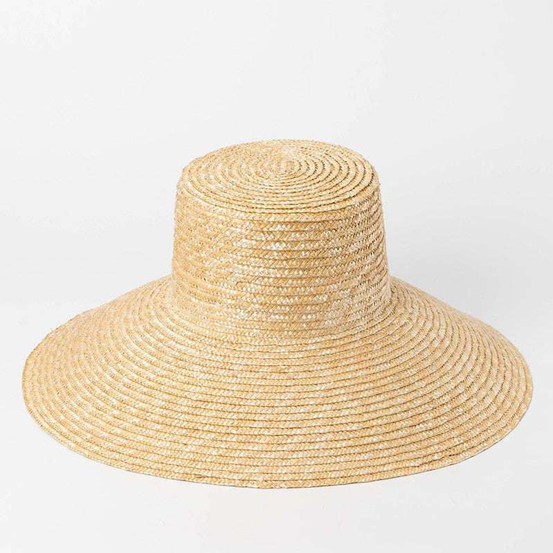 Wide Brim Beach Hats With Neck Tie For Women Large UV Protection Sun Hats Summer Big Brim Wheat Straw Hats Wholesale no ribbon
