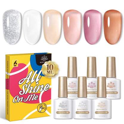 BORN PRETTY 10ml Nude Pink Gel 6PCS Nail Polish Set Milky Jelly Pink Transparent Serise Soak Off UV LED Nail Gel Varnish Kit