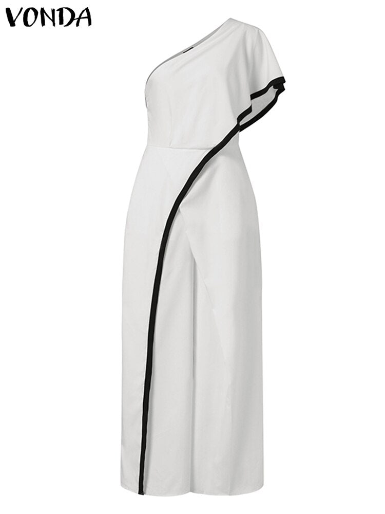 Women's Summer Rompers Elegant Office Formal Jumpsuits Casual Solid One Shoulder Sexy Loose Party Overalls Oversized
