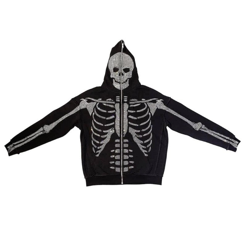 Fall Winter Full Zip Hoodie Sweatshirt for Women Halloween Skeleton Print Hoodie L