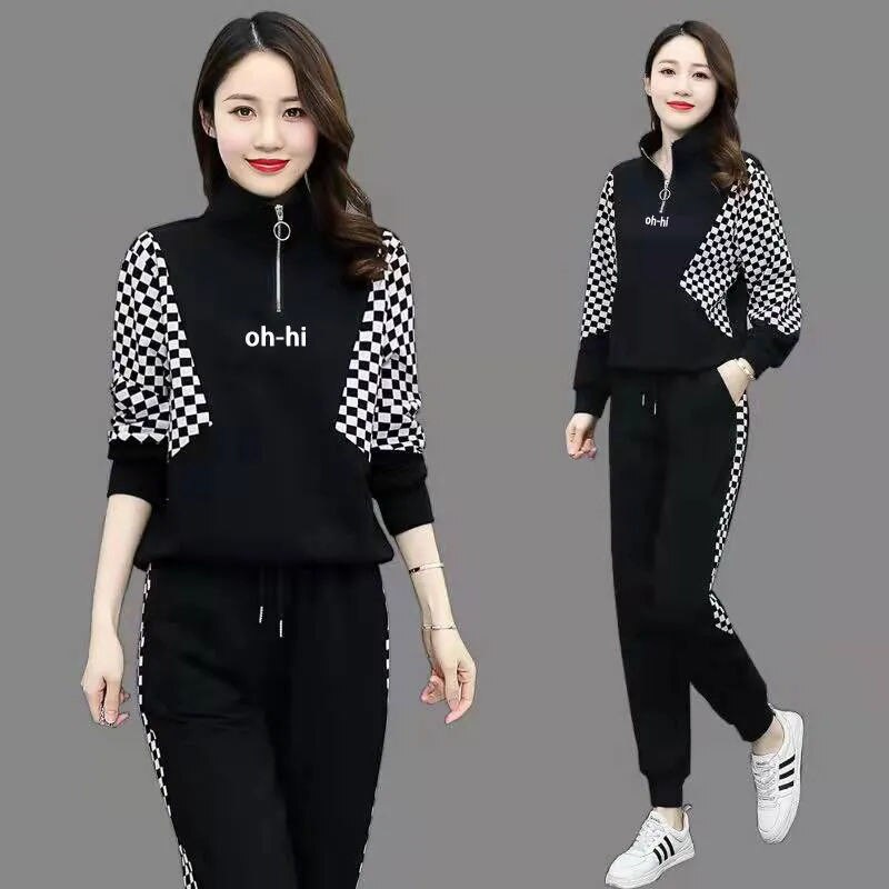 Women Clothing Set Long Sleeve Autumn Winter Sweatshirt+Pants 2Pcs Suit Casual Sportswear Letter Female Fashion Streetwear black
