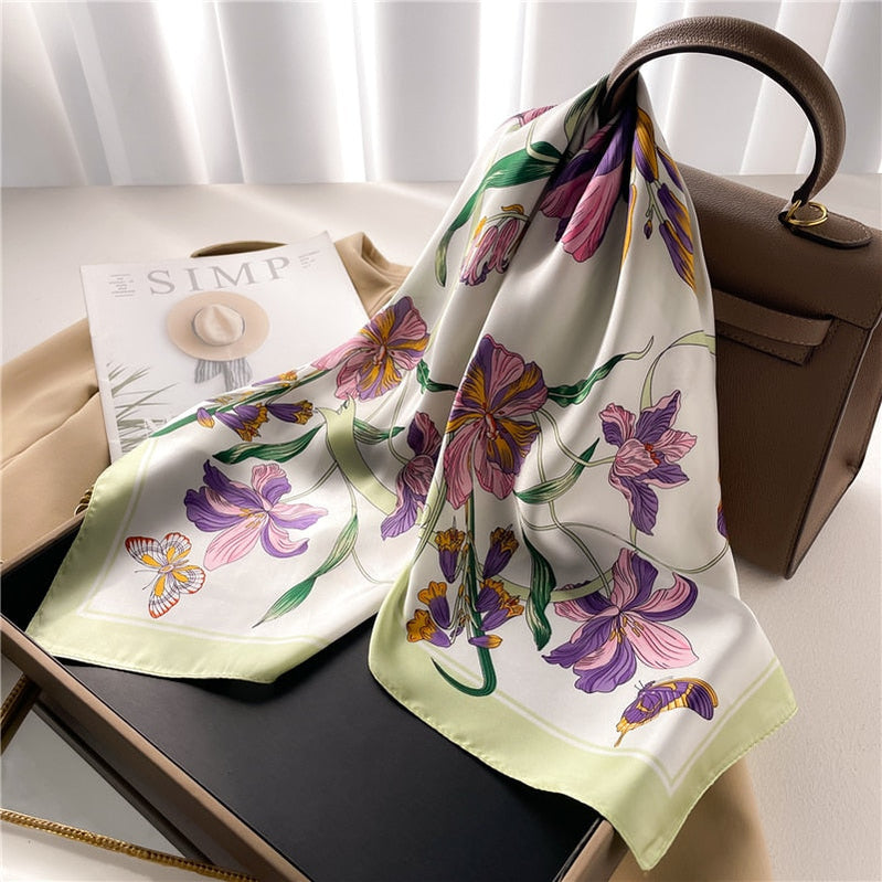 Fashion Hair Scarf for Women Decor Headband Ribbon Satin Silk Square Scarves Lady Wrist Wrap Shawls Design Bandana Foulard