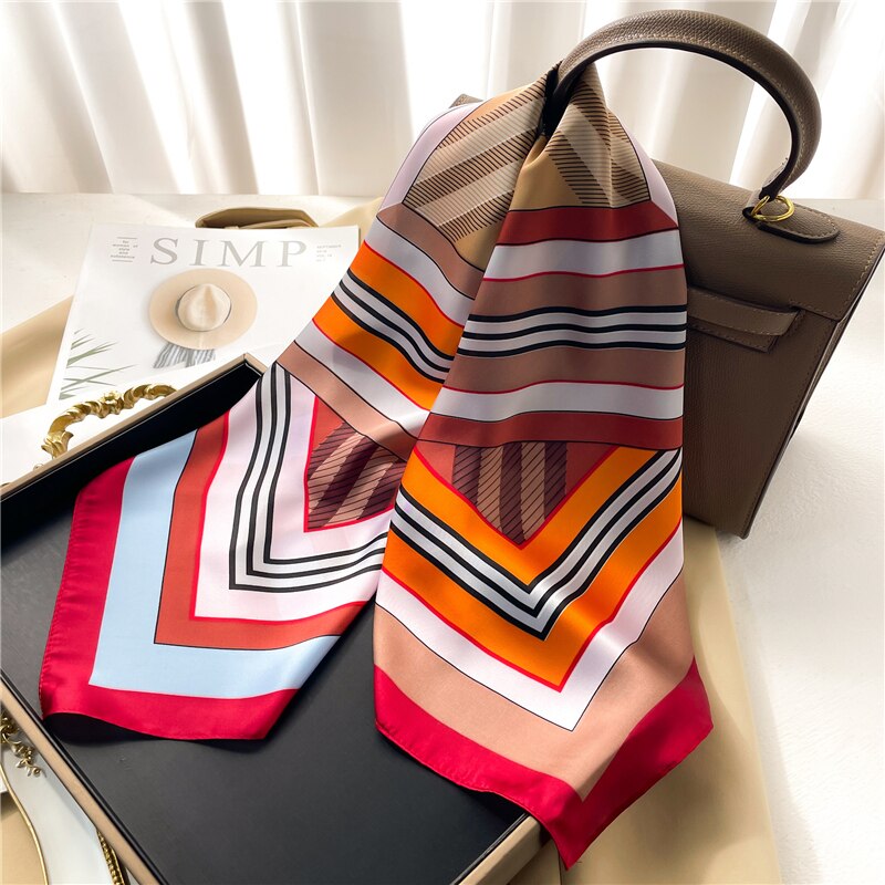 Luxury Print Satin Silk Square Scarf for Women Shawl Hijab Neckerchief Female Hair Ribbon Headband Fashion Wrap Bandana New FJ671-4