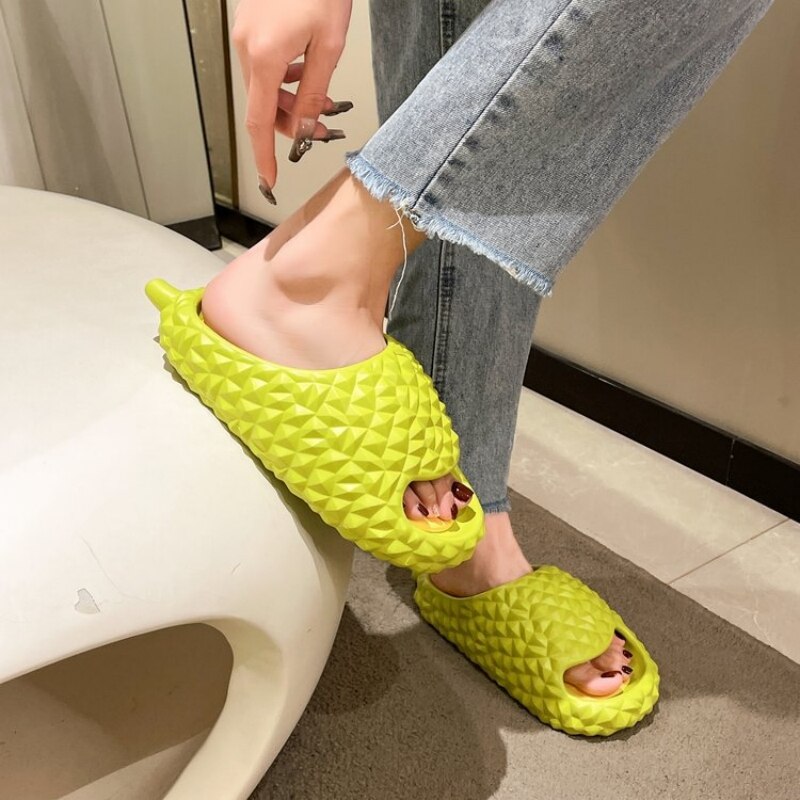BEVERGREEN Funny Durian Design Women Slippers Summer Thick Bottom Platform Slides Outdoor Soft Non Slip Bathroom Shoes