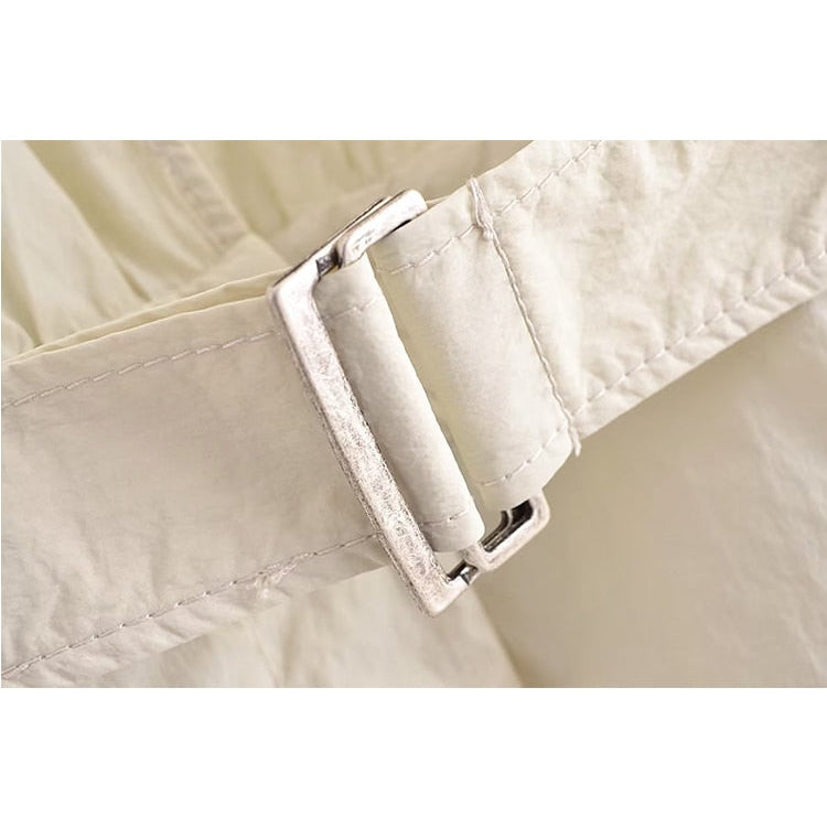 Summer Women Safari Style Jumpsuit With Belt New Female Solid Pocket Decoration Deep V-Neck Backless Camisloe Bodysuit