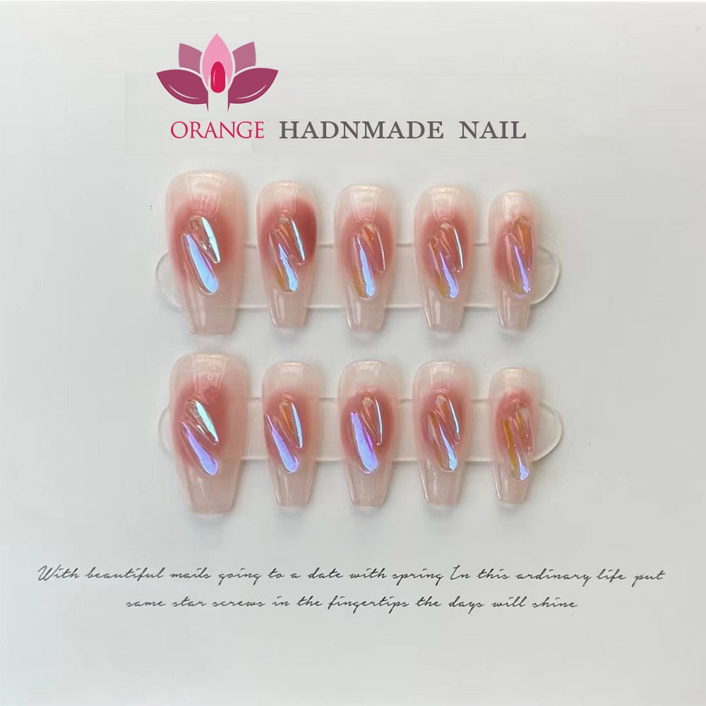 Press on Nails Tips Gel Full Cover With Design y2k False Nails Handmade Wearable Ballerina Medium Artificial Nail Spain