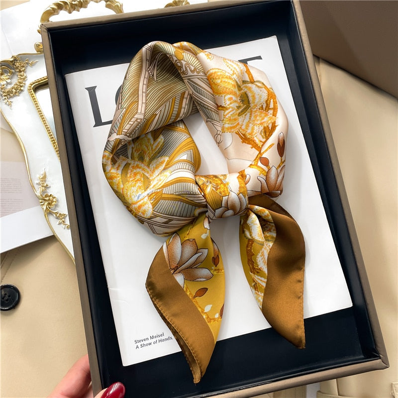 Fashion Wraps Satin Hijab Luxury Square Scarf for Women Hair Bands Ribbon Headband Silk Shawl Neckerchief Female Bandana FJ670-1