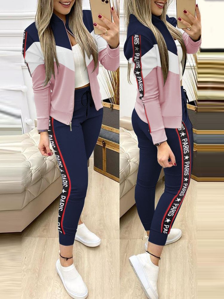 Women Two Piece Set Outfits Autumn Women's Tracksuit Zipper Top And Pants Casual Sport Suit Winter 2 Piece Woman Set Blue