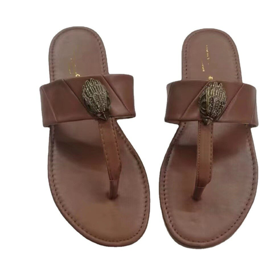 Hardware diamond buckle flip-flops women slides outdoor beach slipper females woman Large size ladies sandals Women's shoes brown