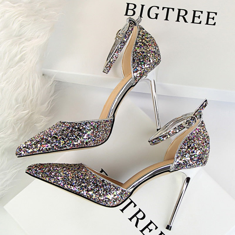 Shoes Sexy High Heels Women Pumps Sparkle Sequins Stiletto Heels 10 Cm Party Shoes Women Heels Summer Women Sandals New 283-1multicolor9.5cm