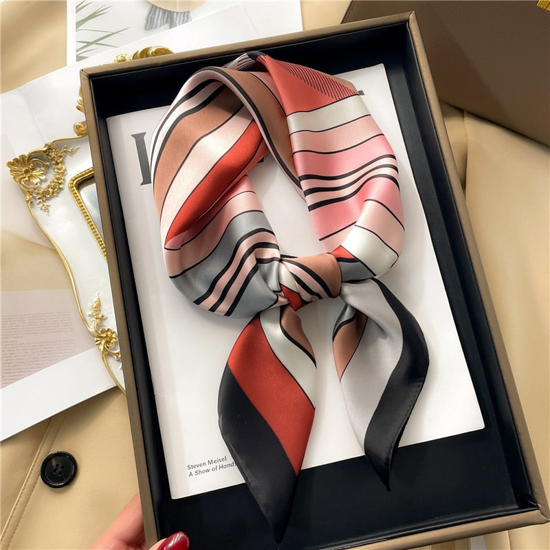 Luxury Print Satin Silk Square Scarf for Women Shawl Hijab Neckerchief Female Hair Ribbon Headband Fashion Wrap Bandana New FJ671-2