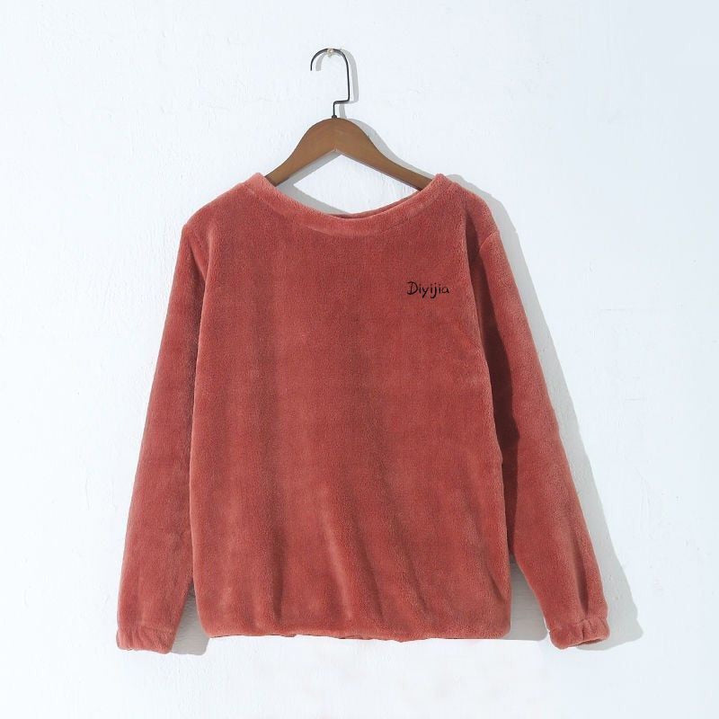 Women Winter Velvet Sets Pullover And Elastic Waist Pants Sets Casual Warm Cashmere Sets Women Autumn and Winter RED TOP fit to 45-75kgs