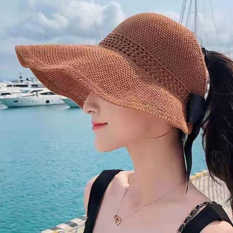 Fashion Wide Brim Sun Visor Hats Crochet Picnic Beach UV Protection Scallop Cap For Outdoor Summer Women's Hat Caps 7