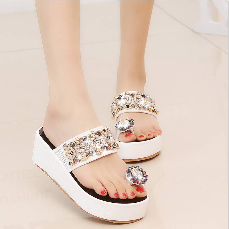 Women shoes Platform Gladiator Sandals Women Summer wedges slipper crystal Sandal Flat Platform summer women Slipper m325 White