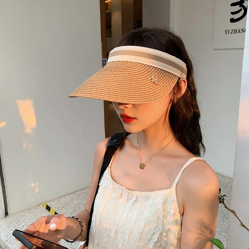 Empty Top Straw Hat Travel Sunshade Sun Hat Cap Trendy Superlite Beach Cap summer Wear Visor Cap For Womens