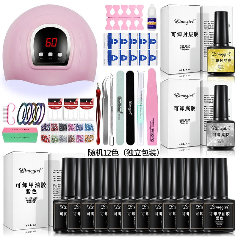 Kit de esmalte em gel com luz led 54w, acabamento fosco brilhante, kit de esmalte em gel com luz uv, kit de esmalte em gel acrílico 