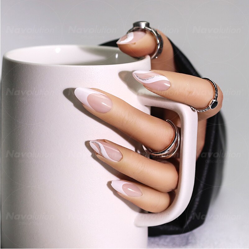 Navolution 24Pcs/Set DIY Manicure Wearable Fake Nails press on Detachable Finished Fingernails Ballet Square Head Almond Short 37