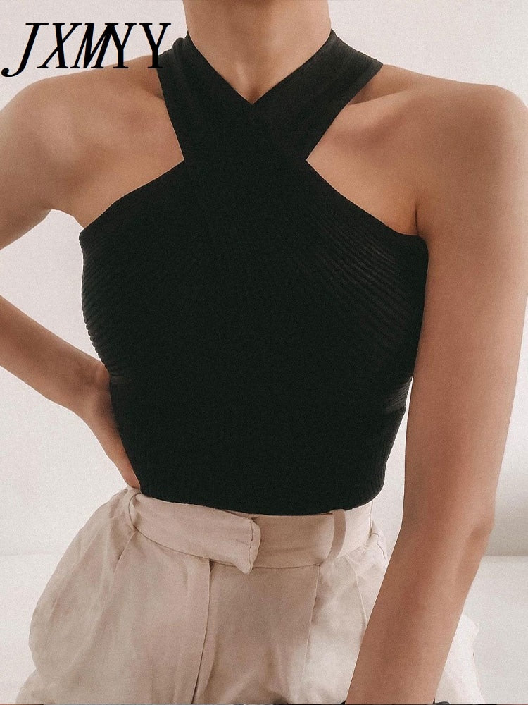 Fashion Women Summer Solid Vest Sleeveless Shirt Muje Knitted Tops Casual Blouses Y2K Crop Cami Top