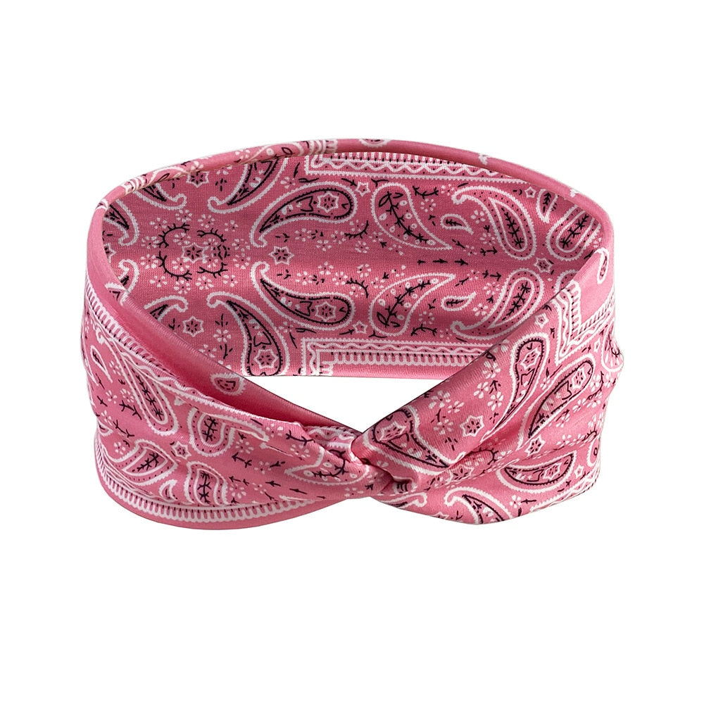 Headband Woman Bohemian Wide Cotton Stretch Bandana Girls Festival Flower Print Hair Accessories Summer Accessories Pink Spain