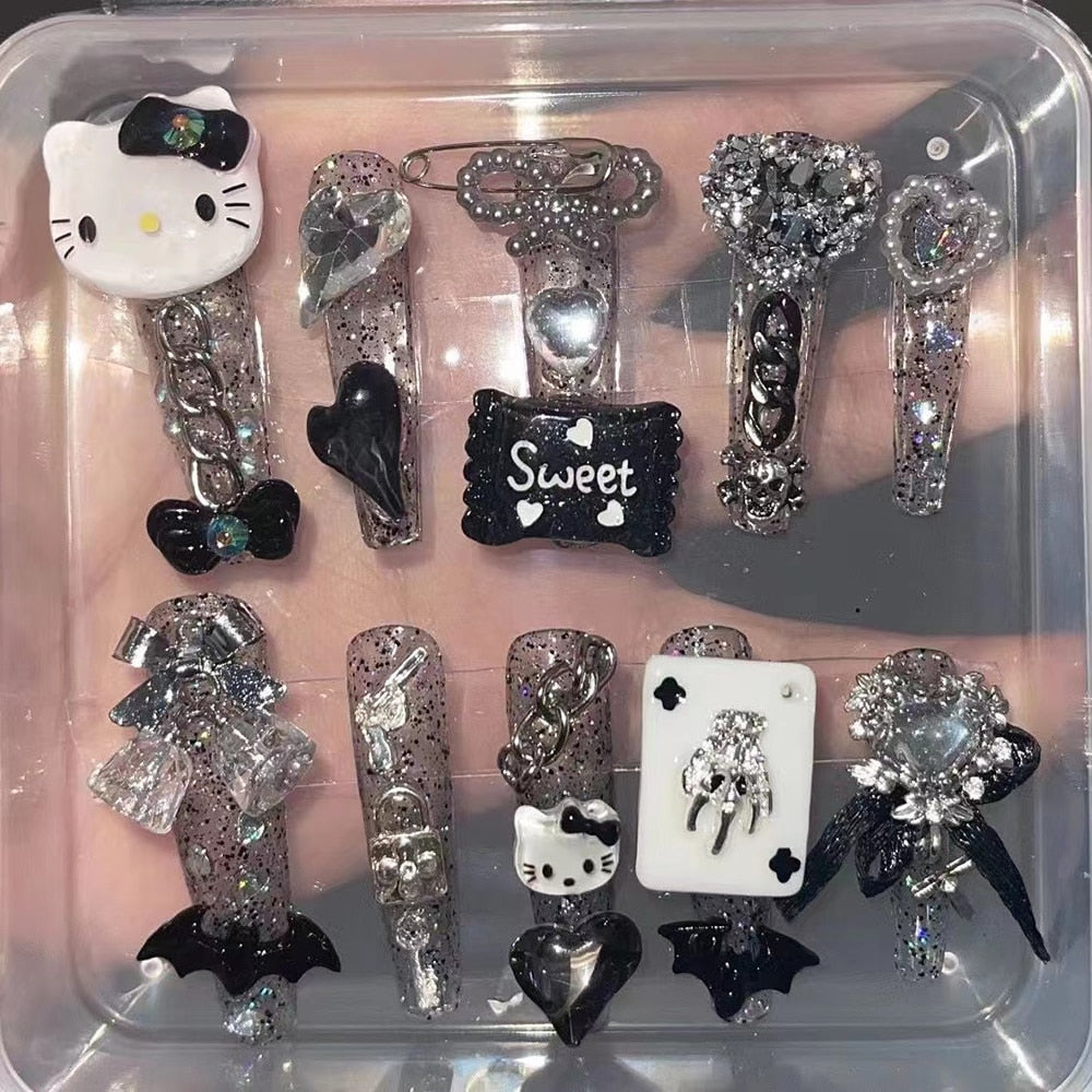 Fashion Cool Personality Cosplay Party Nails Long Coffin 3D High-End Chain Nail Tips Girls Gift Accessories 7