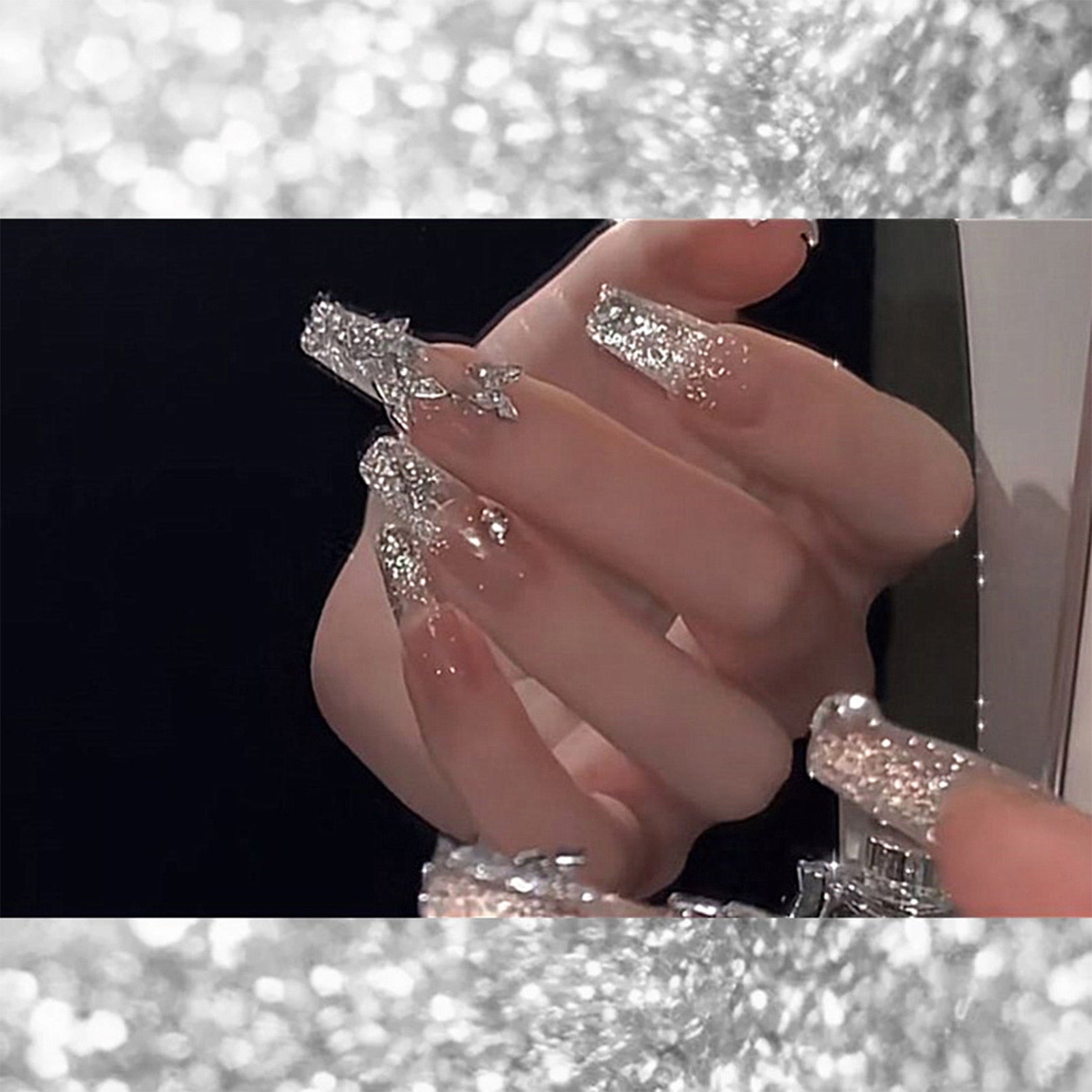 Autumn French False Nails with Butterfly Pearl Decor Bride Fake Nail Wearable Press on Nails Coffin Ballet Nail Tips for Girls S11