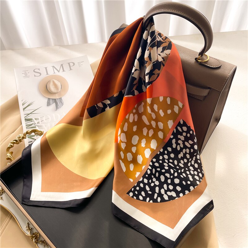 Luxury Print Satin Silk Square Scarf for Women Shawl Hijab Neckerchief Female Hair Ribbon Headband Fashion Wrap Bandana New FJ675-4