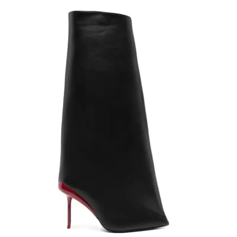 Autumn/Winter New Party High Heel Knee Length Women's Boots Fashion Genuine Leather Sleeve Medium Sleeve Women's Boots