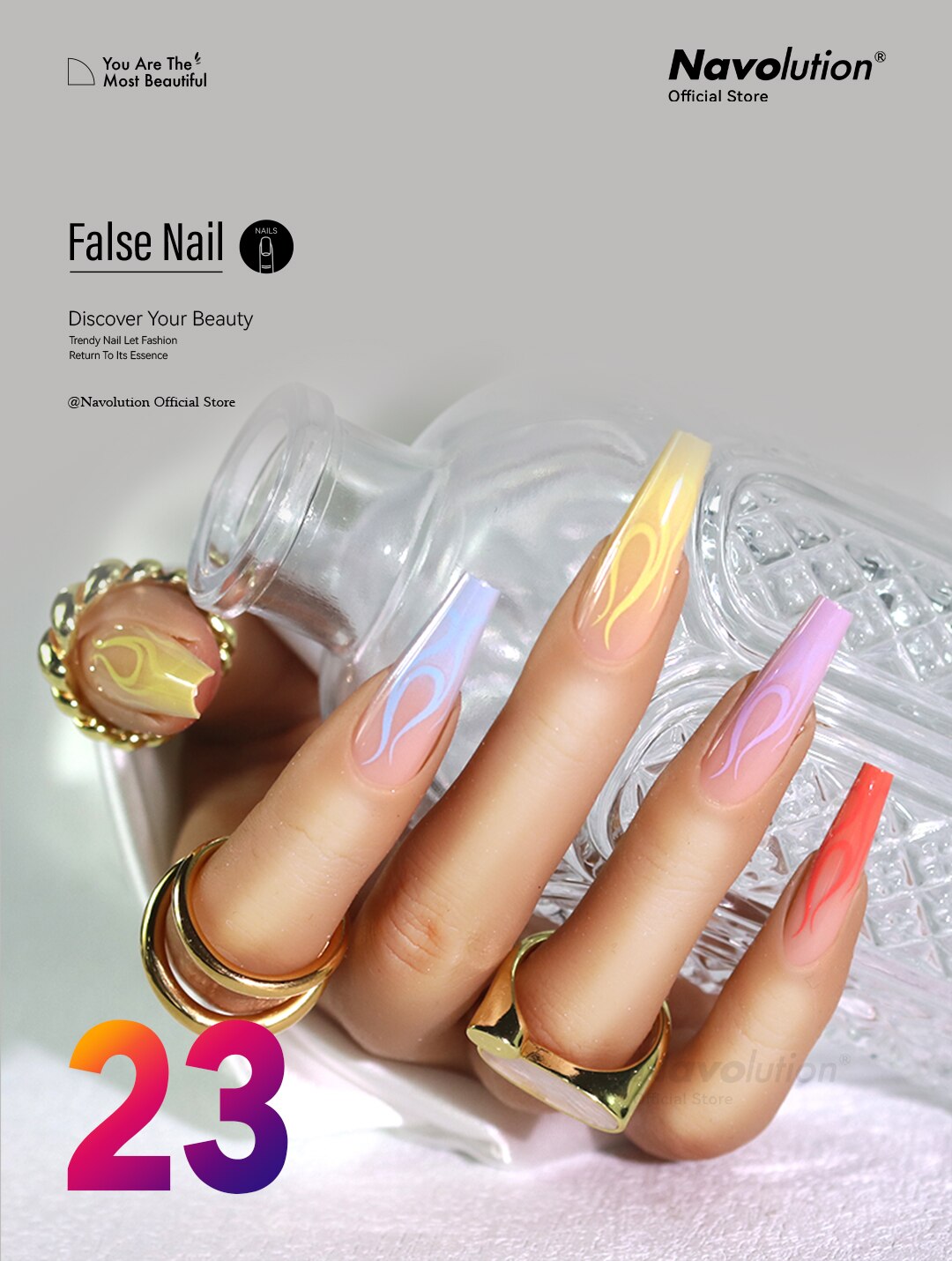 Navolution 24Pcs/Set DIY Manicure Wearable Fake Nails press on Detachable Finished Fingernails Ballet Square Head Almond Short 23