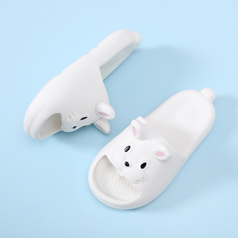 Adorable Rabbit Girls Lightweight Non-Slip Open Toe Slides For Kids Children Summer 3D Cartoon SLippers White