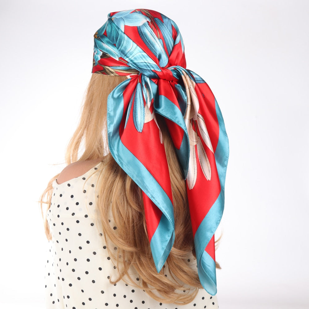 Silk Scarves Luxury Brand Spring Summer Women Head/Hair Scarf 90X90cm Fashion Hijab Bandana Cheveux Foulard Femme BK50-20 90X90CM