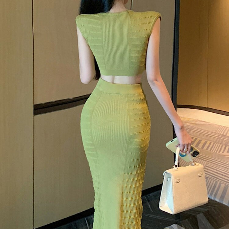 Knitted Two Piece Set For Women Sexy Crop Top + Bodycon Long Skirt Suits Beach Holiday Summer 2 Piece Sets Women Outfit