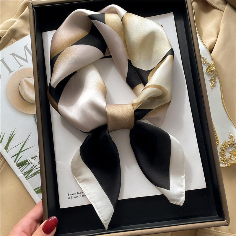 Luxury Print Satin Silk Square Scarf for Women Shawl Hijab Neckerchief Female Hair Ribbon Headband Fashion Wrap Bandana New FJ677-1